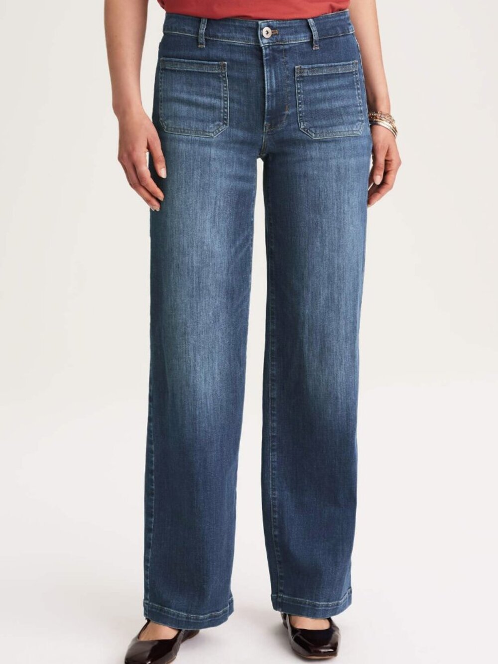 J.Jill top-stitched patch-pocket wide leg denim eans, 12 petite 12 p